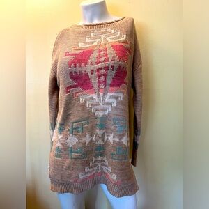 Lauren Ralph Lauren Southwestern Aztec Knit Cotton Linen Sweater